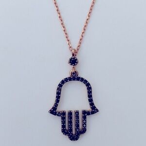 🤚🏻925 Silver hand necklace black cz stones 14k rose gold plated
